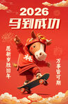 2026年马年喜庆滑板小马