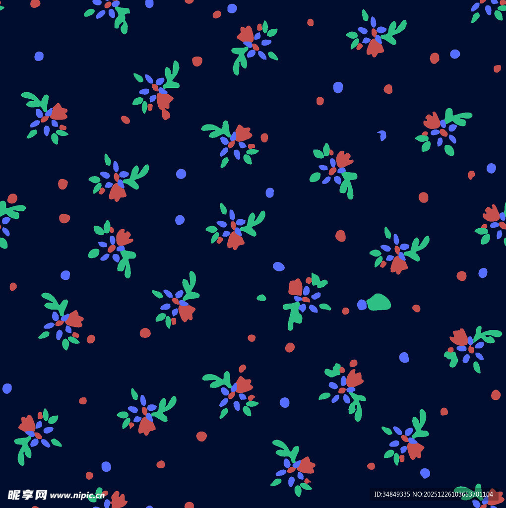 深蓝色底多彩花卉图案