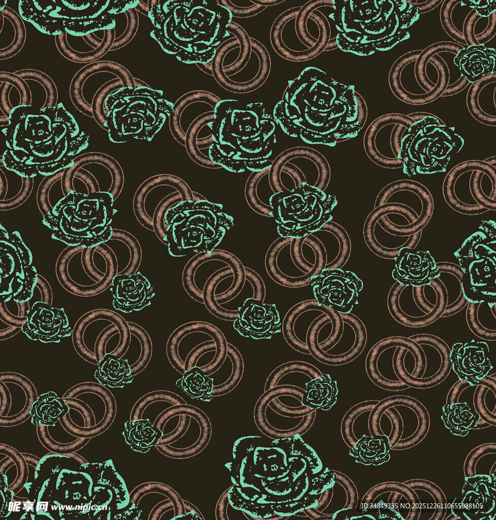 深棕底绿玫瑰椒盐卷饼图案