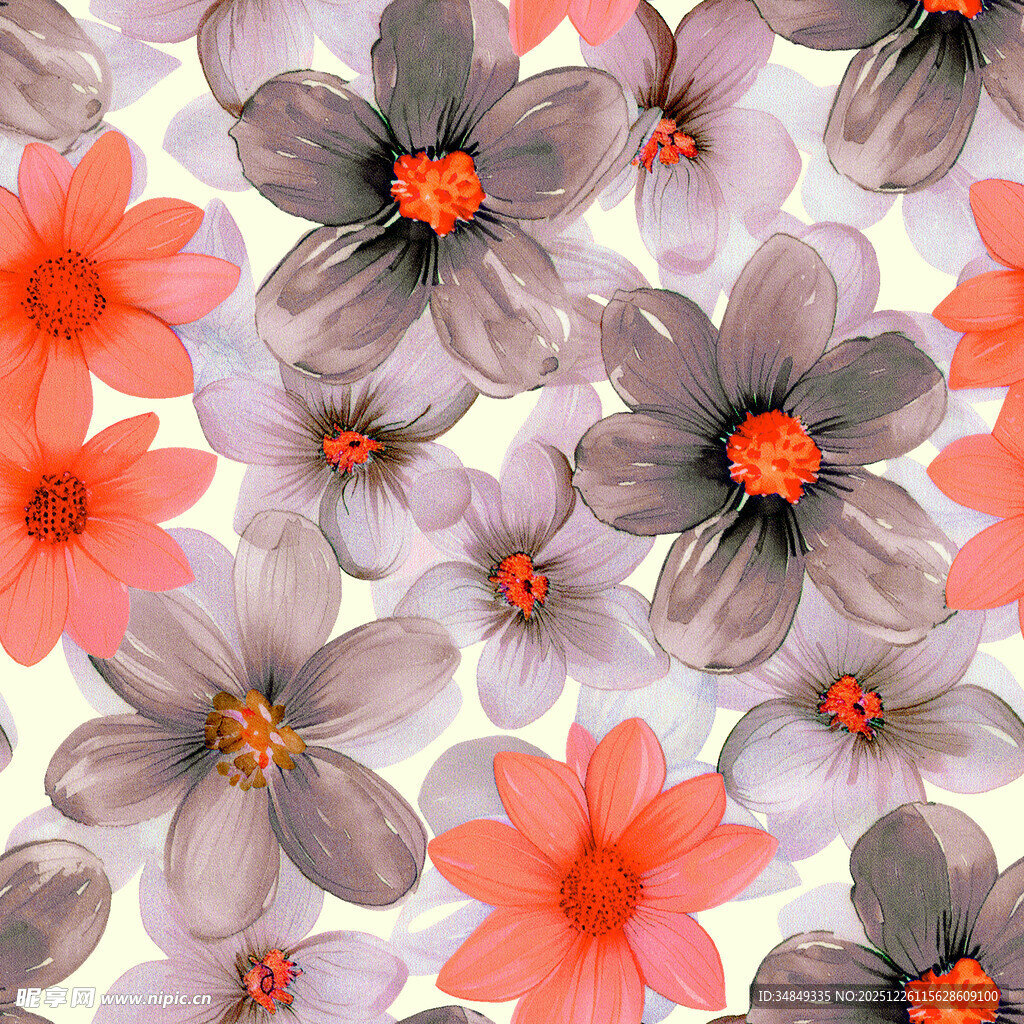 水彩花卉图案多彩花朵