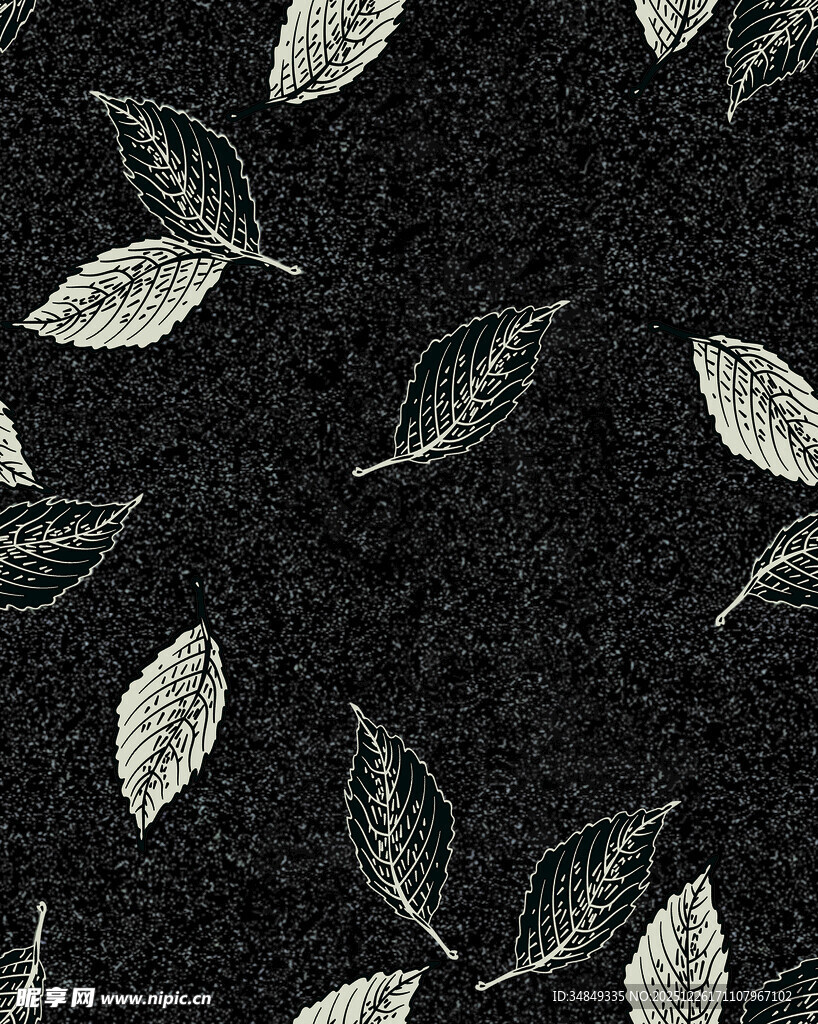 黑色底纹白色叶片图案
