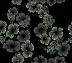 黑色背景上的灰绿色花卉图案