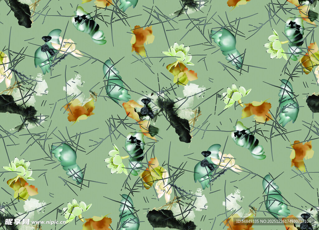 清新绿植昆虫图案背景