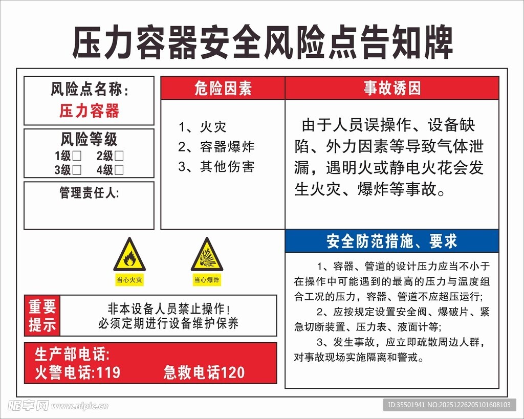 压力容器安全风险点告知牌