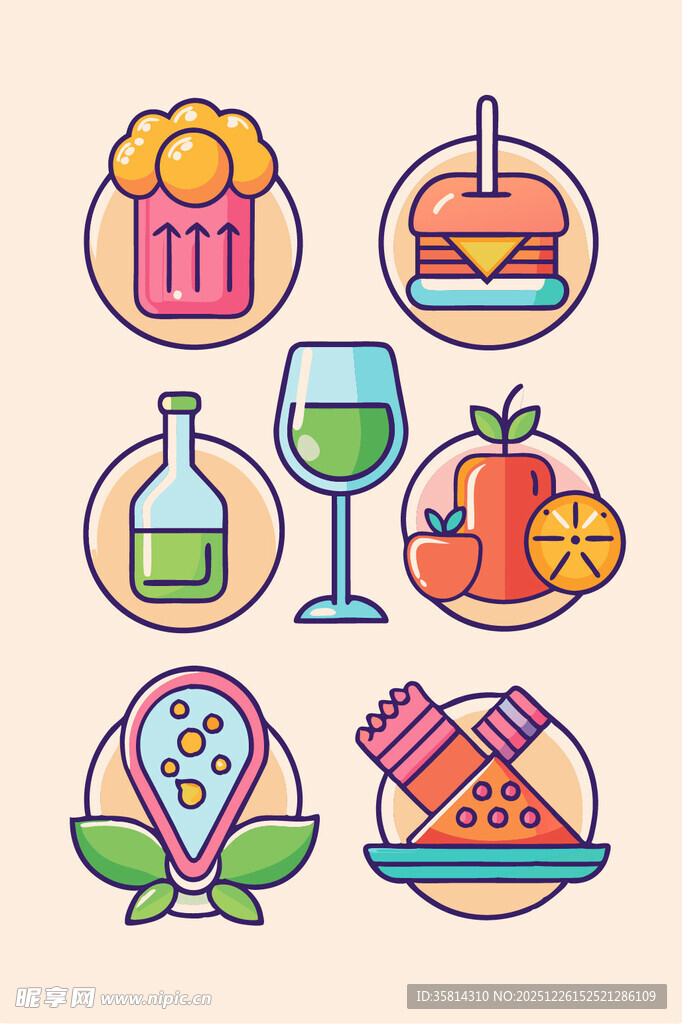 多彩美食与生活元素图标
