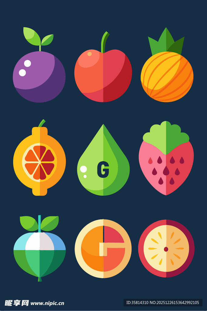 多彩几何风水果图标集合