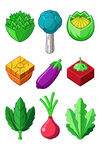 多样新鲜蔬菜矢量图标集