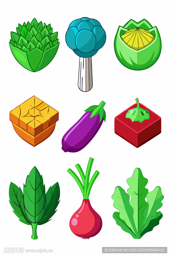 多样新鲜蔬菜矢量图标集