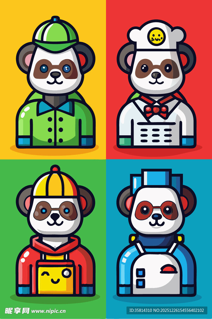 熊猫职业形象插画