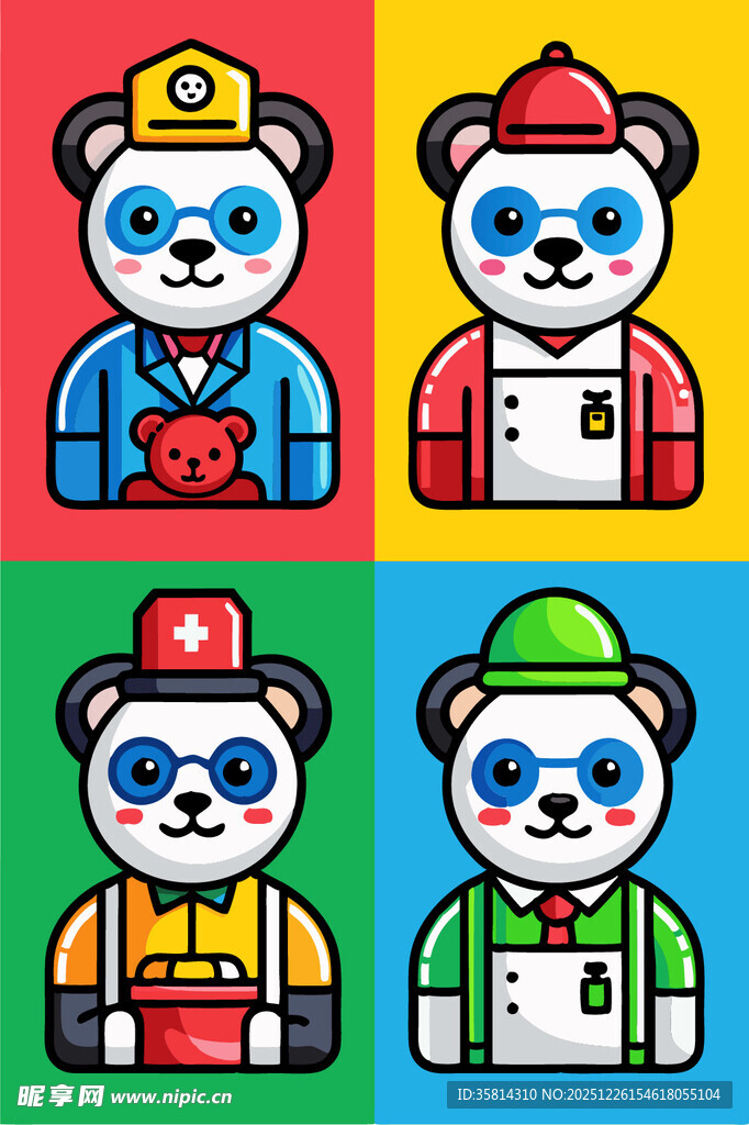 熊猫职业形象插画