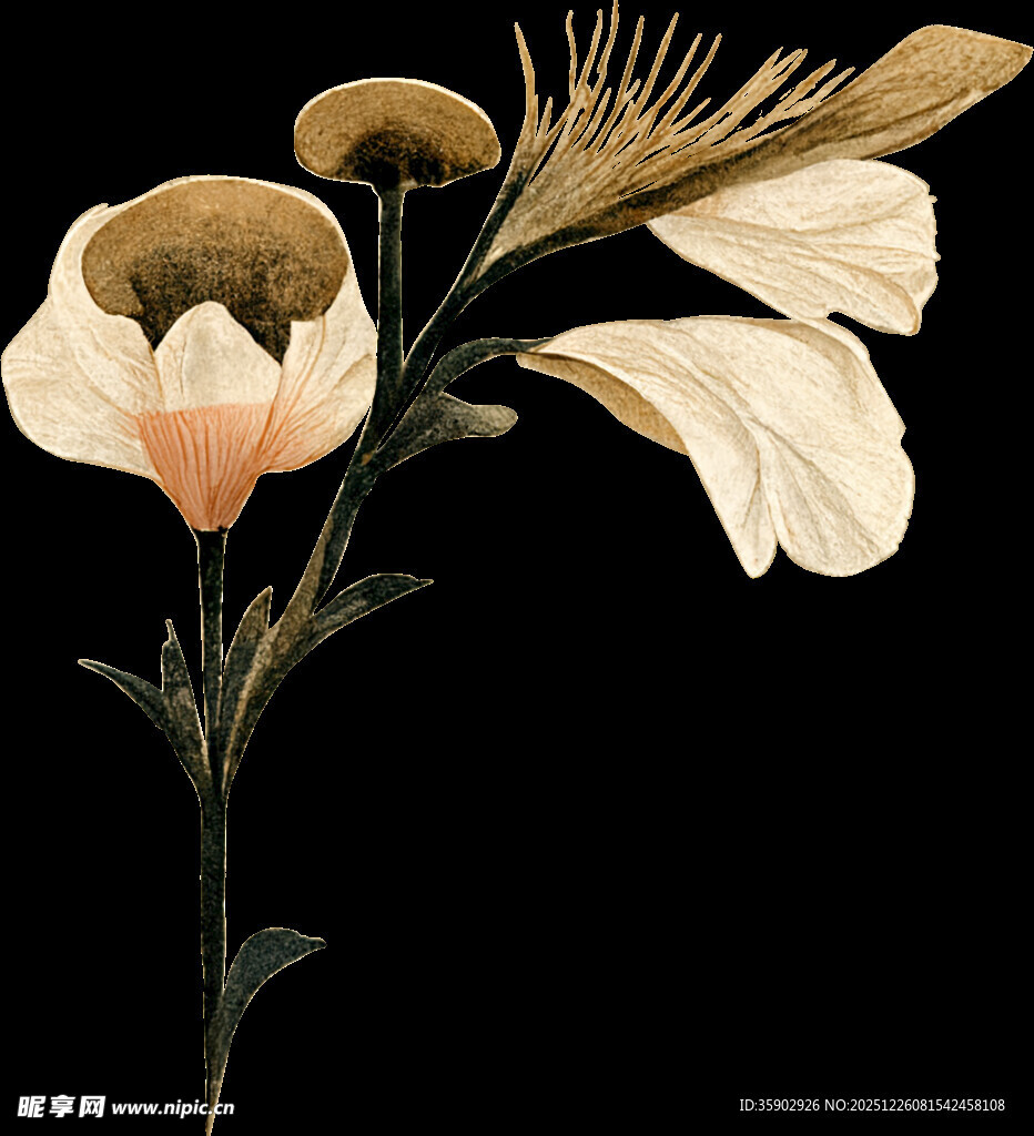 复古风格花卉绘画作品