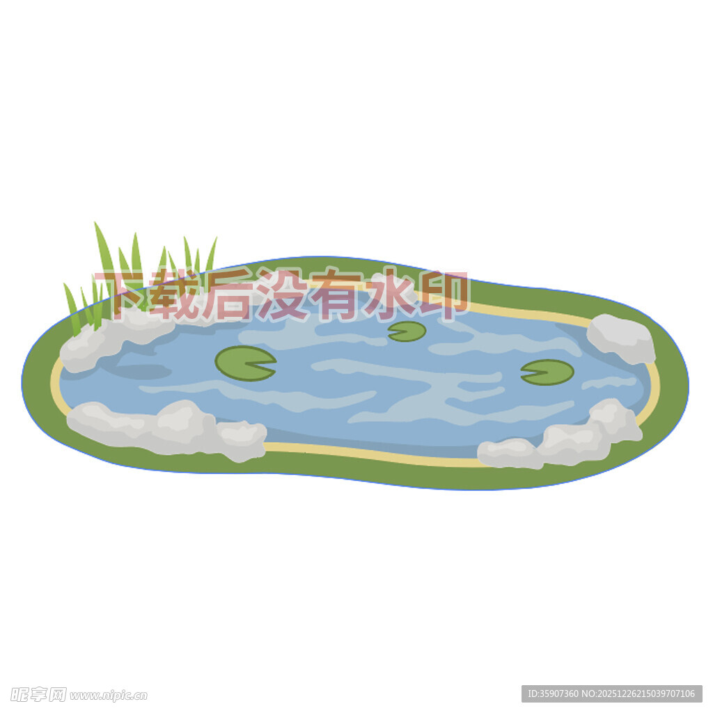 卡通风格池塘景观图