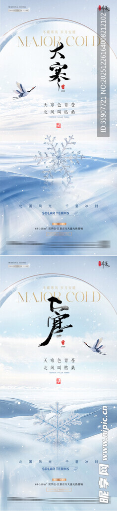 地产大寒雪花风景海报