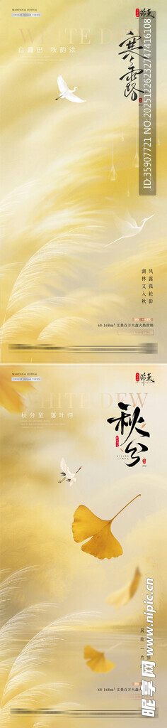 地产白露秋分芦苇枫叶意境海报