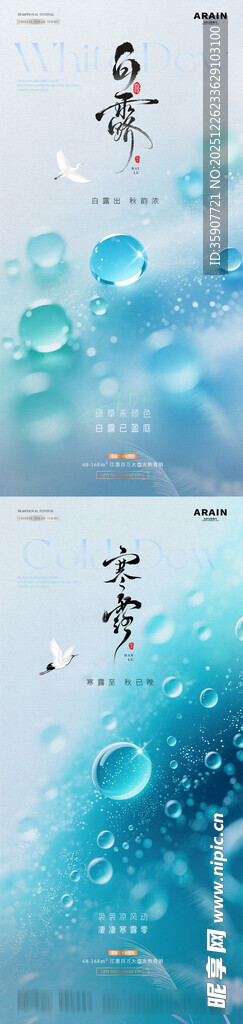 地产白露寒露露珠清新海报