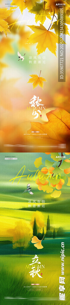 地产立秋秋分枫叶风景海报