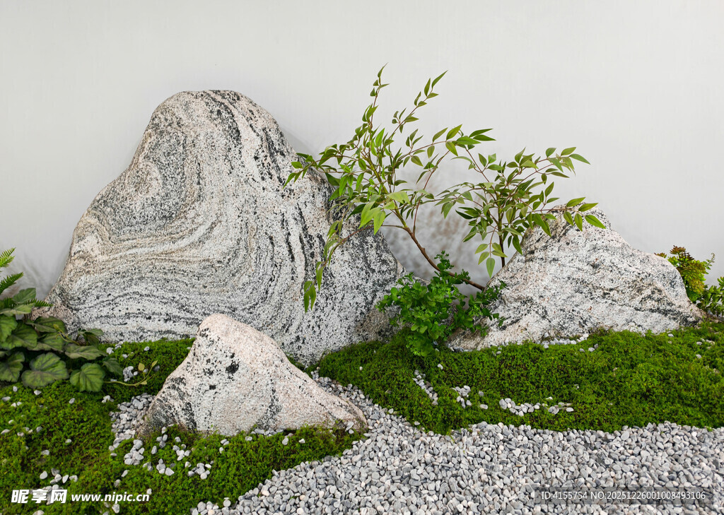 日式庭院假山绿植景观