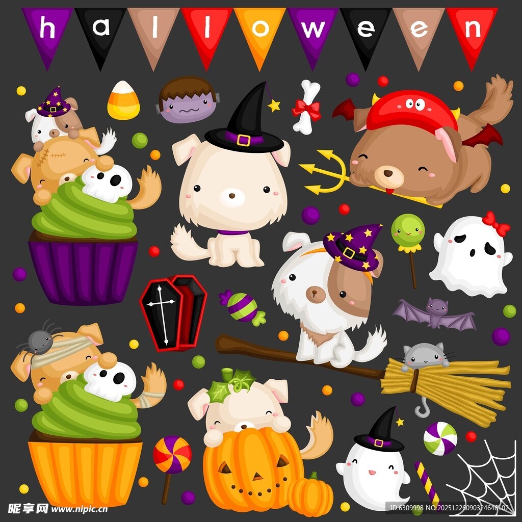 万圣节可爱动物元素插画