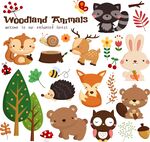 森林动物与植物可爱贴纸