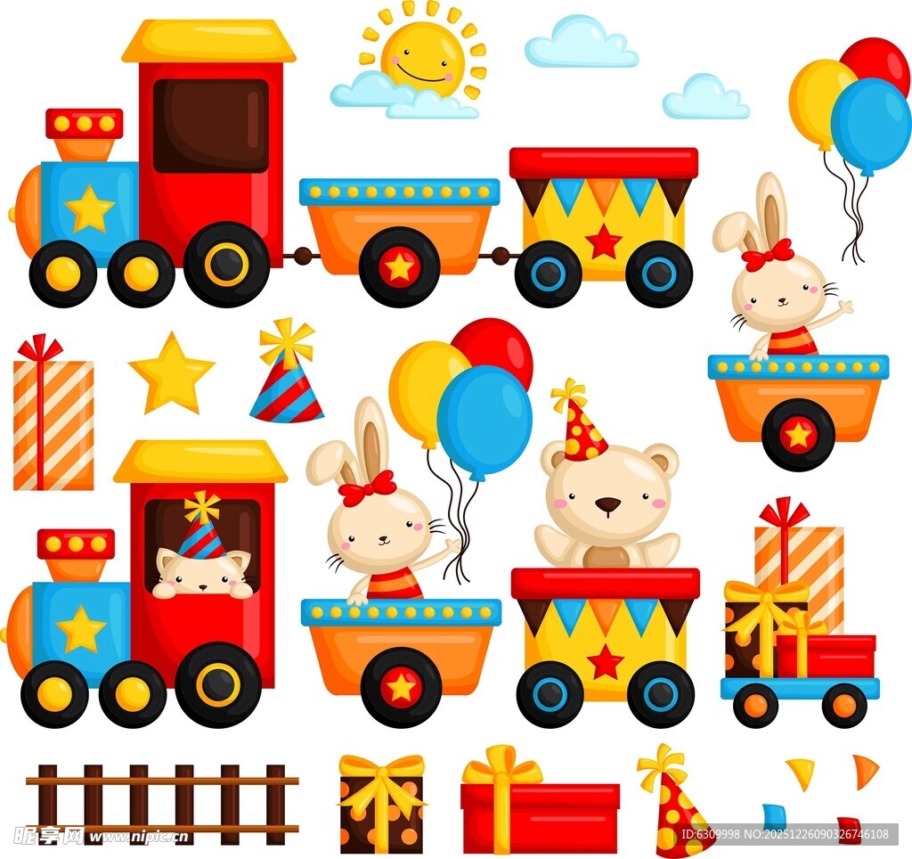 儿童节日小火车装饰图案
