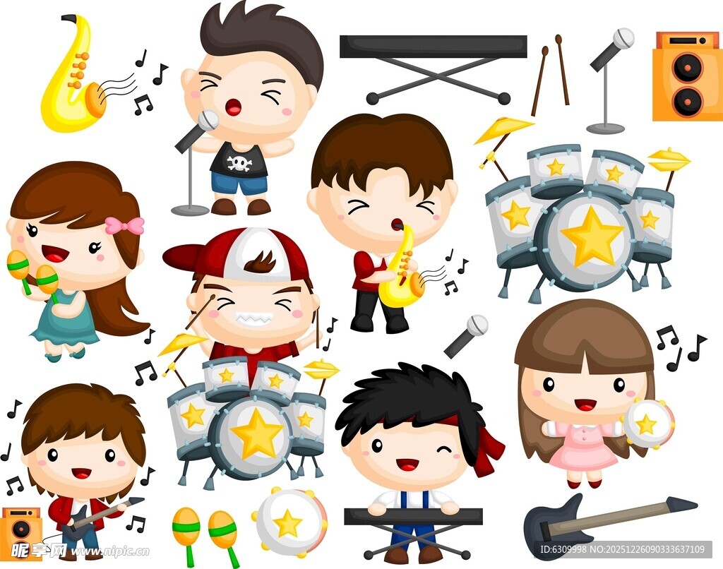 卡通乐队成员欢乐演奏