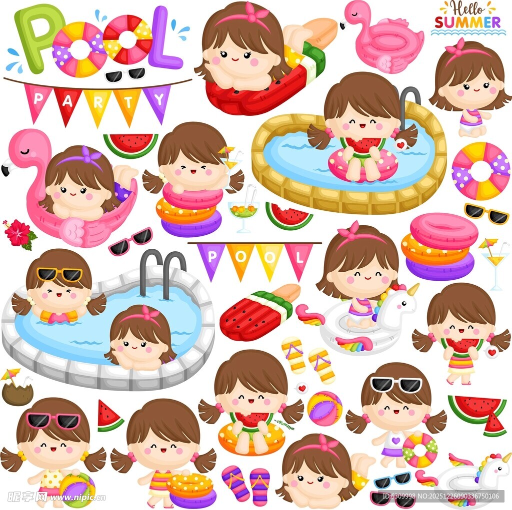 夏日儿童泳池欢乐场景