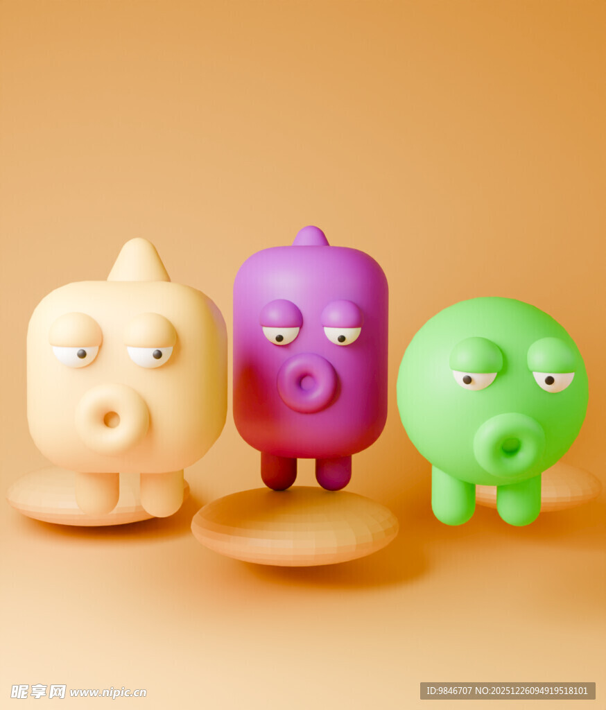 可爱三色卡通小玩偶