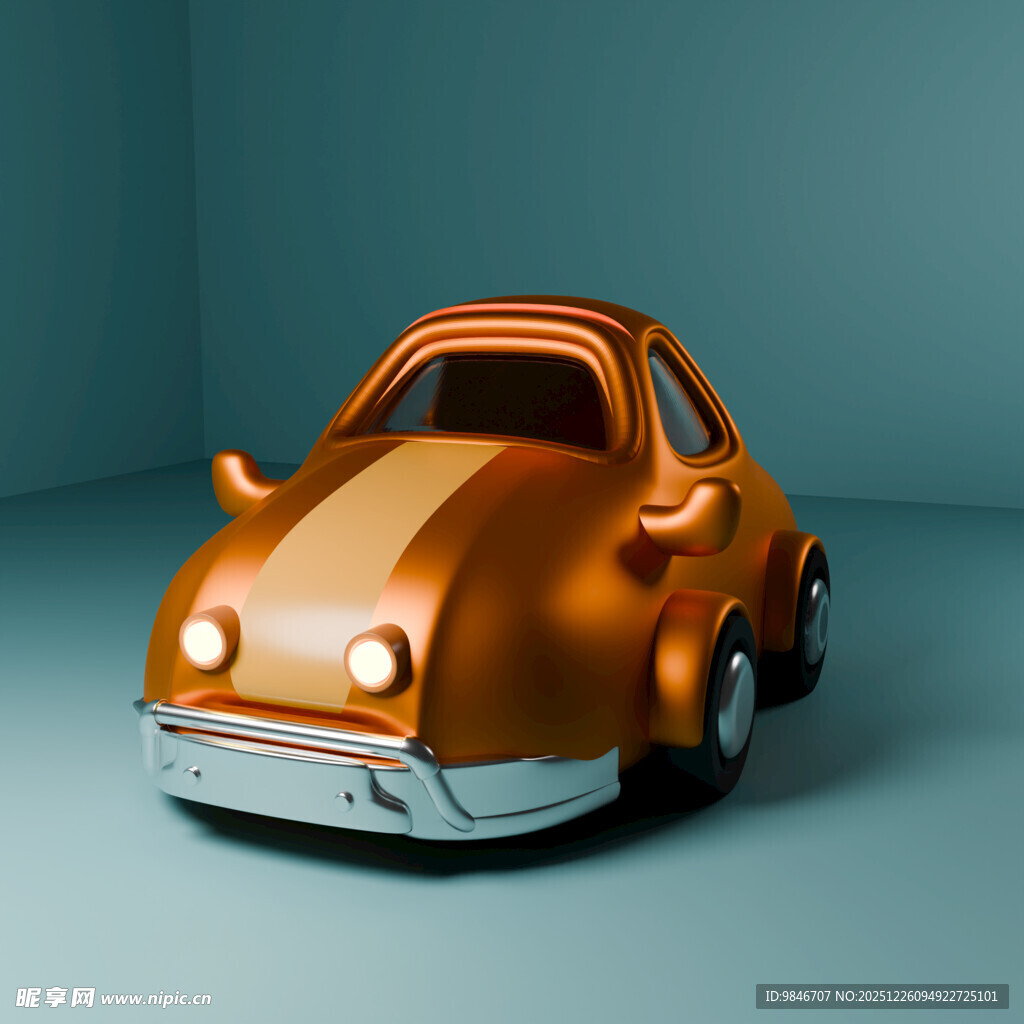 复古橙色卡通造型小汽车