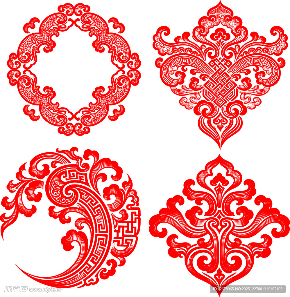 传统中式红色花纹图案