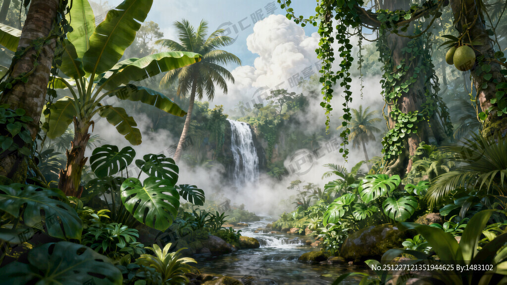 手绘 古典 热带丛林 热带雨林