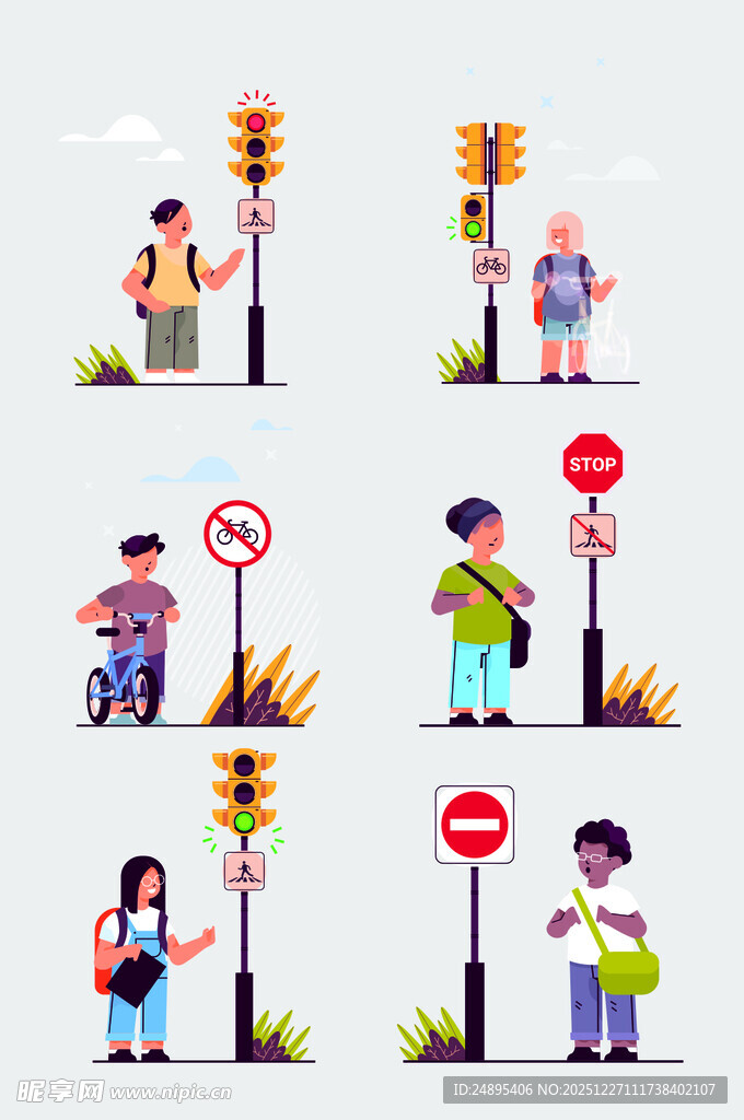 儿童交通规则场景插画