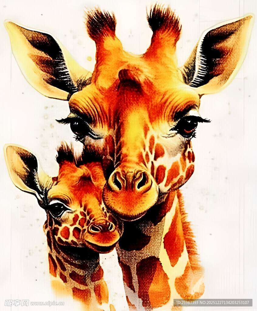 长颈鹿水彩画