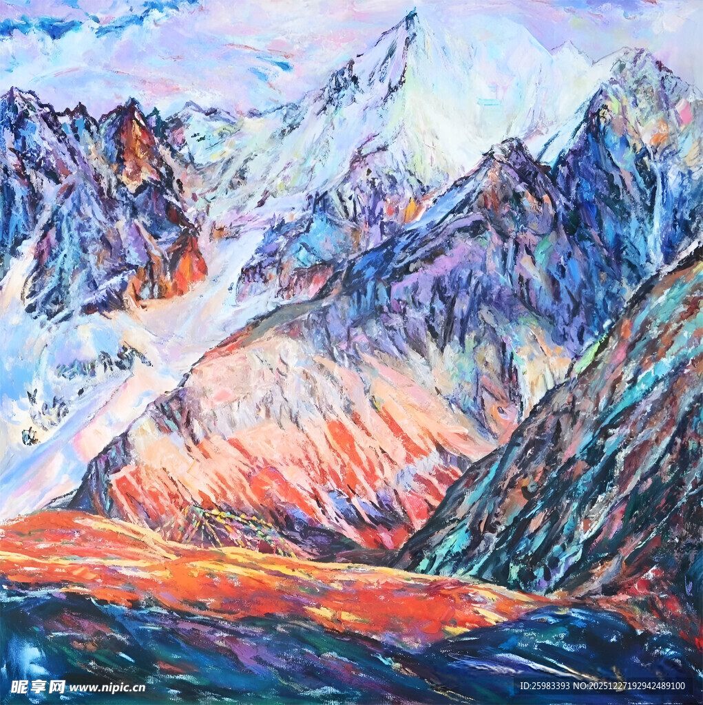 大雪山油画