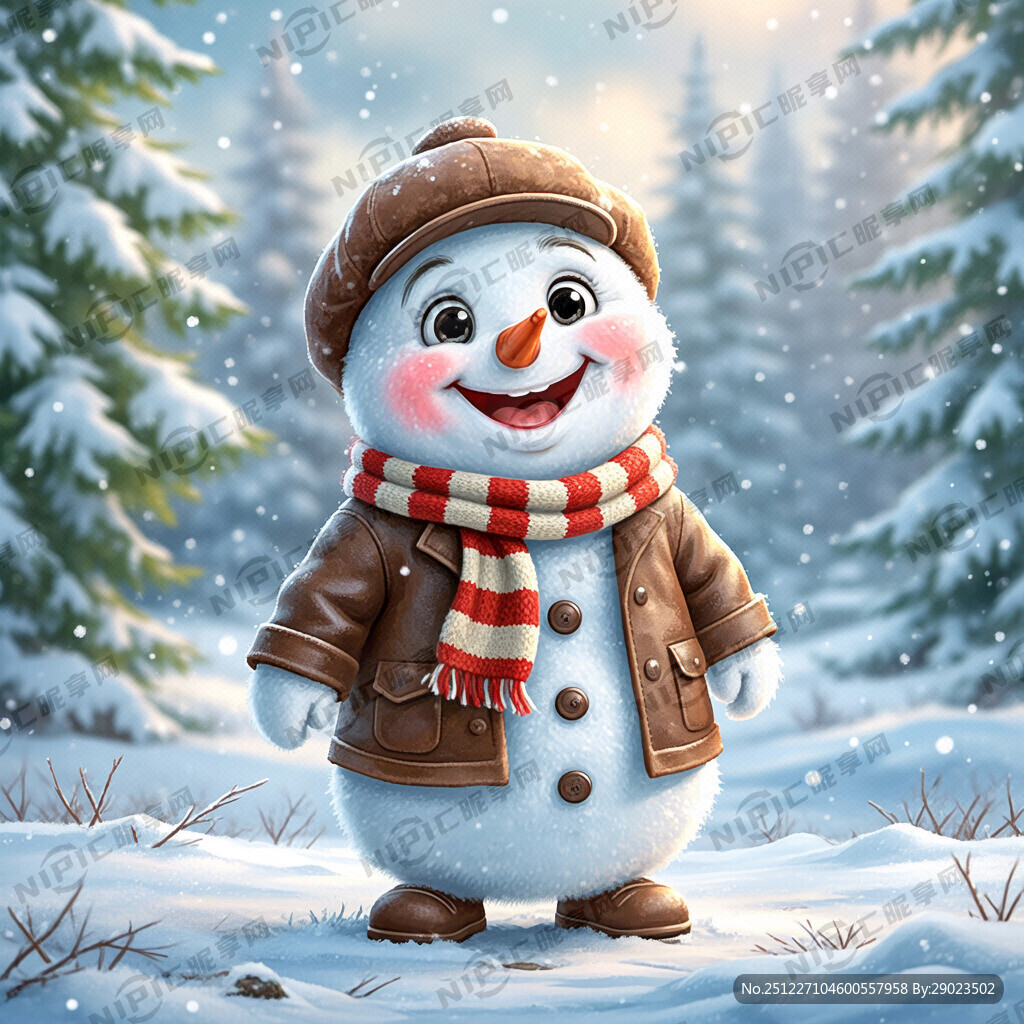 可爱的卡通雪人 穿着皮革