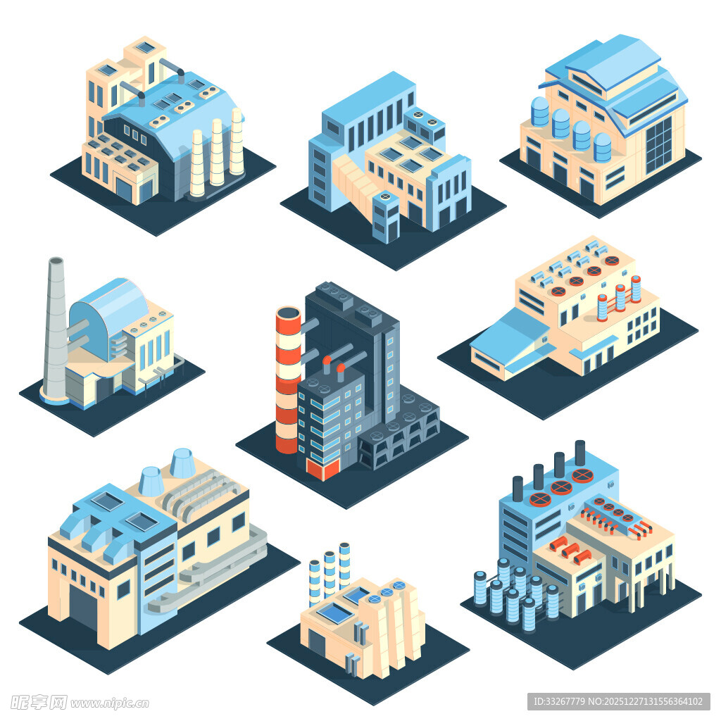 工业建筑等距风格图标集