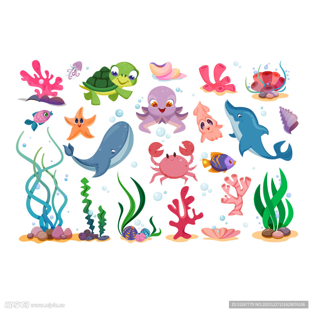 海洋生物卡通贴纸图案