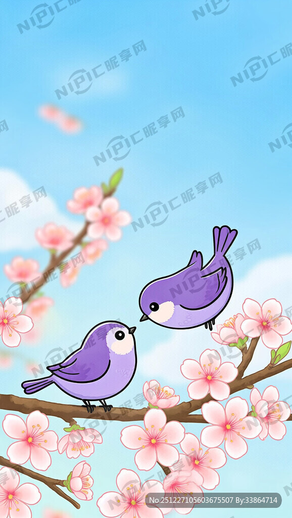 紫色鸟  在桃花上站着   