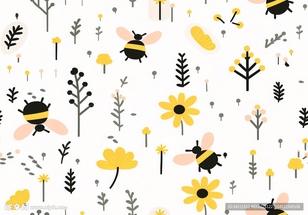 蜜蜂花卉简约图案设计