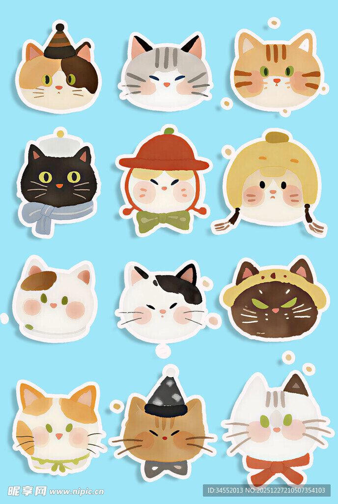 可爱猫咪卡通形象贴纸