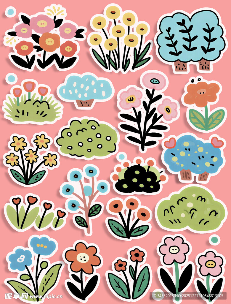 可爱手绘花卉草地 