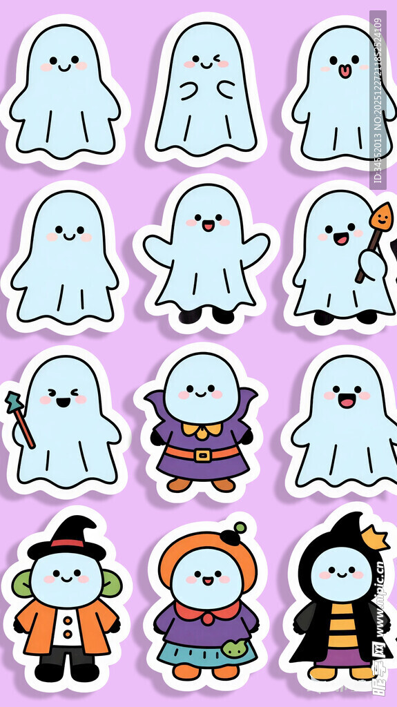 可爱幽灵与雪人卡通图案