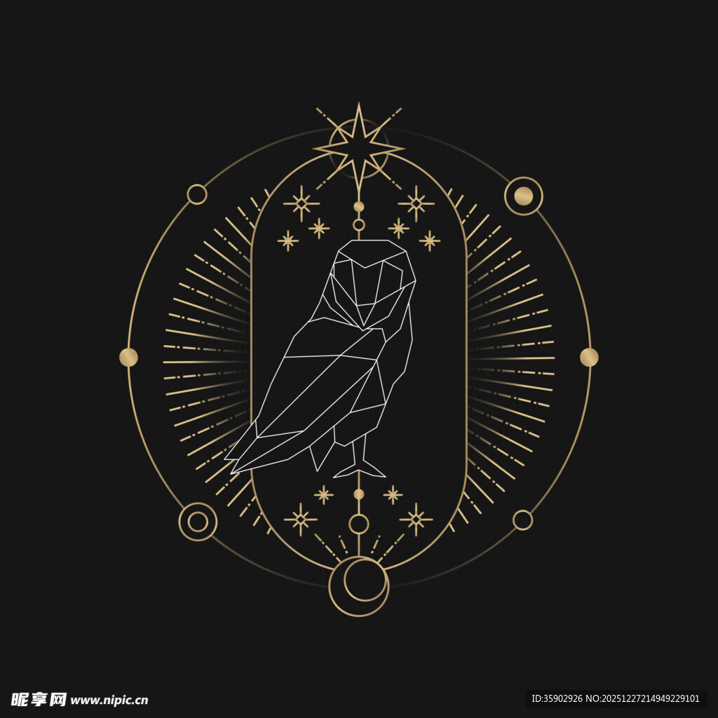 神秘猫头鹰几何装饰图案