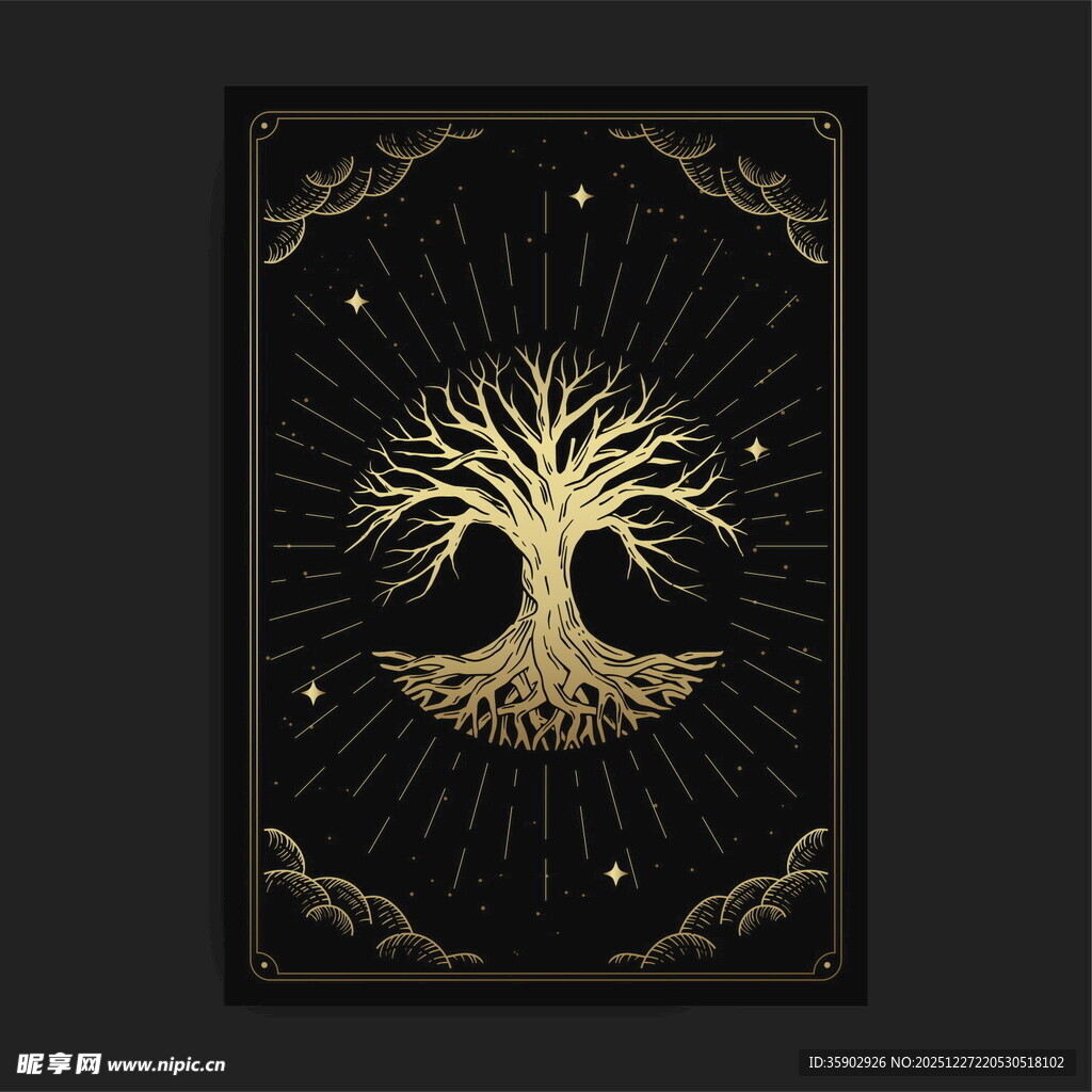 神秘金色生命之树图案