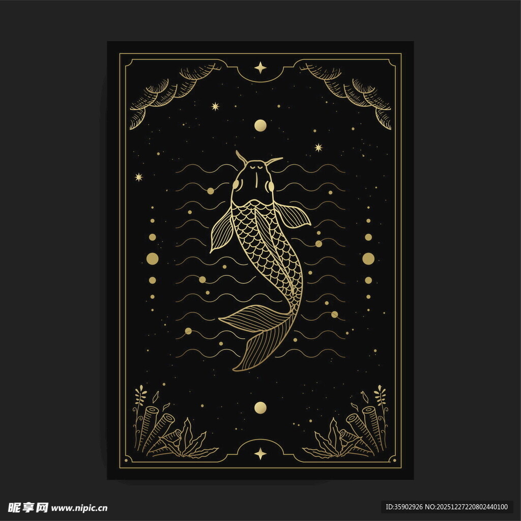 神秘黑金风格美人鱼插画