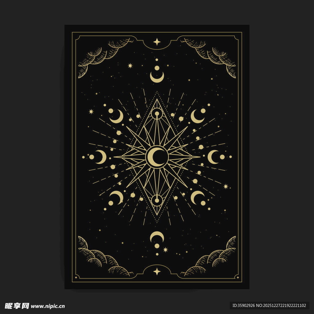 神秘黑金塔罗牌图案设计