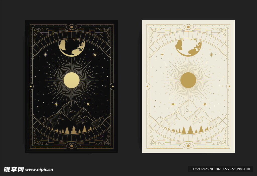 神秘日月主题装饰卡片