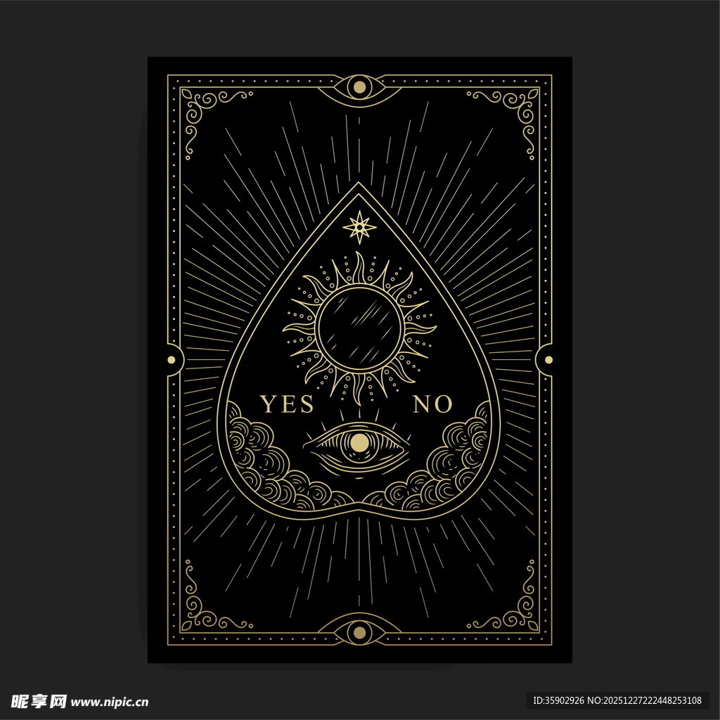 神秘黑金塔罗牌风格图案