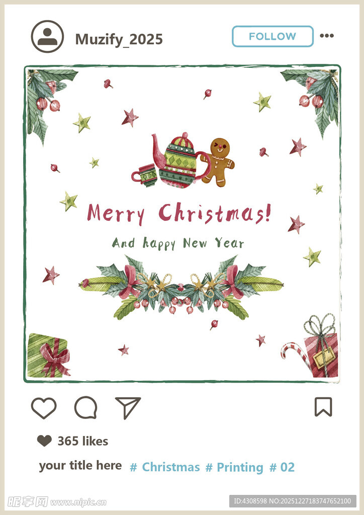 圣诞元素水彩画