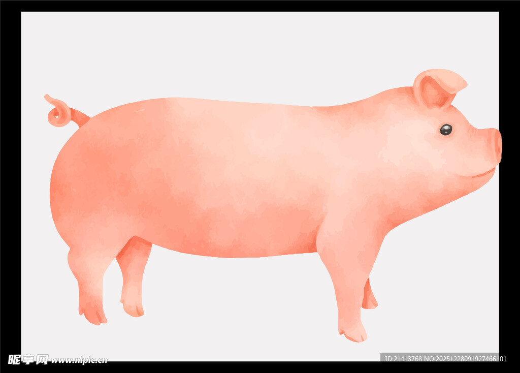 粉色水彩风站立小猪