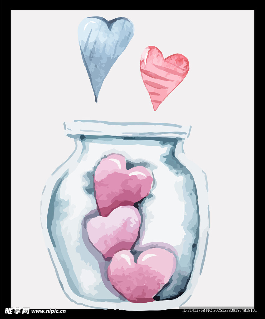 罐中爱心水彩画